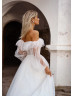 Off Shoulder Ivory Polka Dots Tulle Sweet Wedding Dress